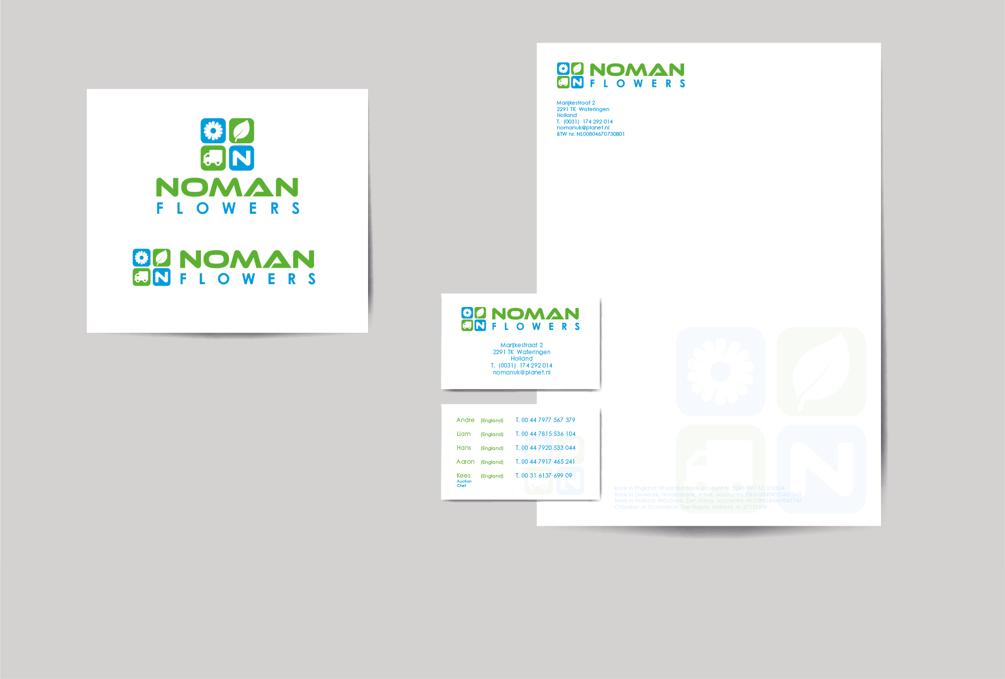 Huisstijl briefpapier visitekaartje logo ontwerp Noman flowers