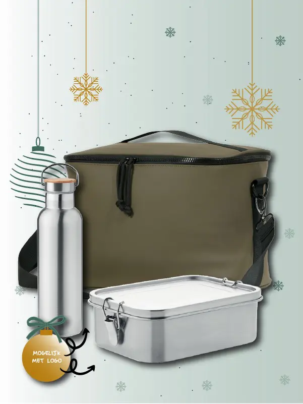 Kerstpakket Eindejaarsgeschenk Lunchbox drinkfles koeltas Naaldwijk