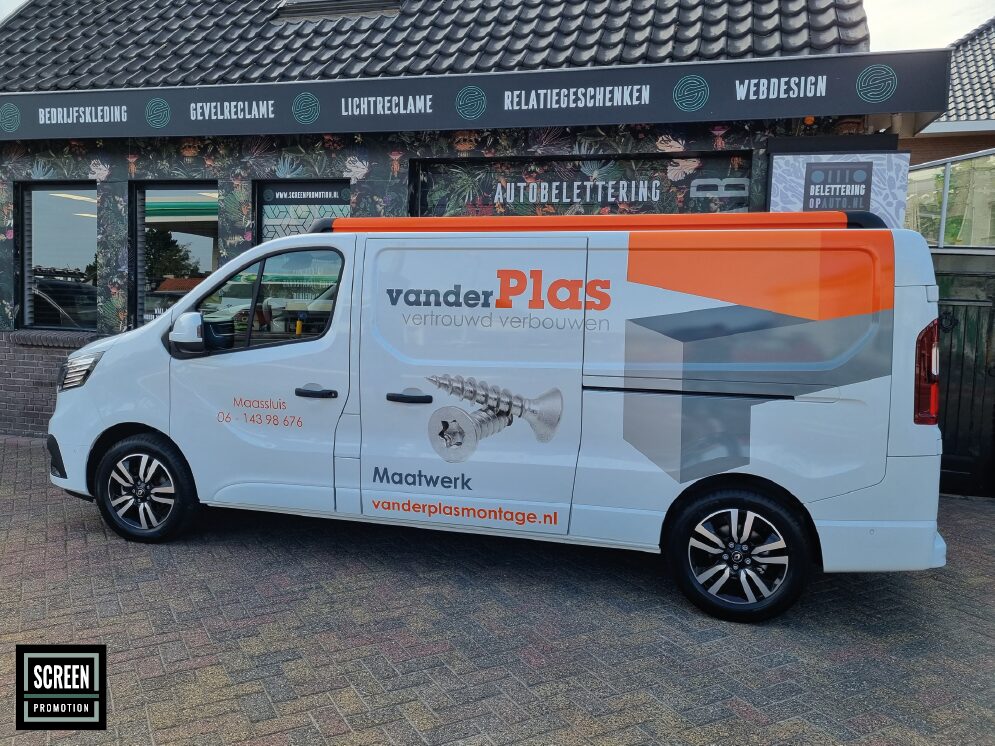 Screen Promotion Autobelettering Bestelbus Van der Plas