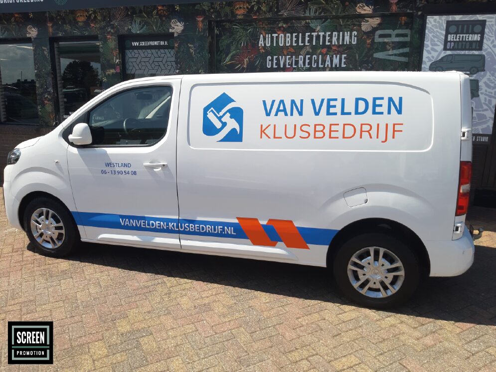 Screen Promotion Autobelettering Bestelbus Van Velden Klusbedrijf