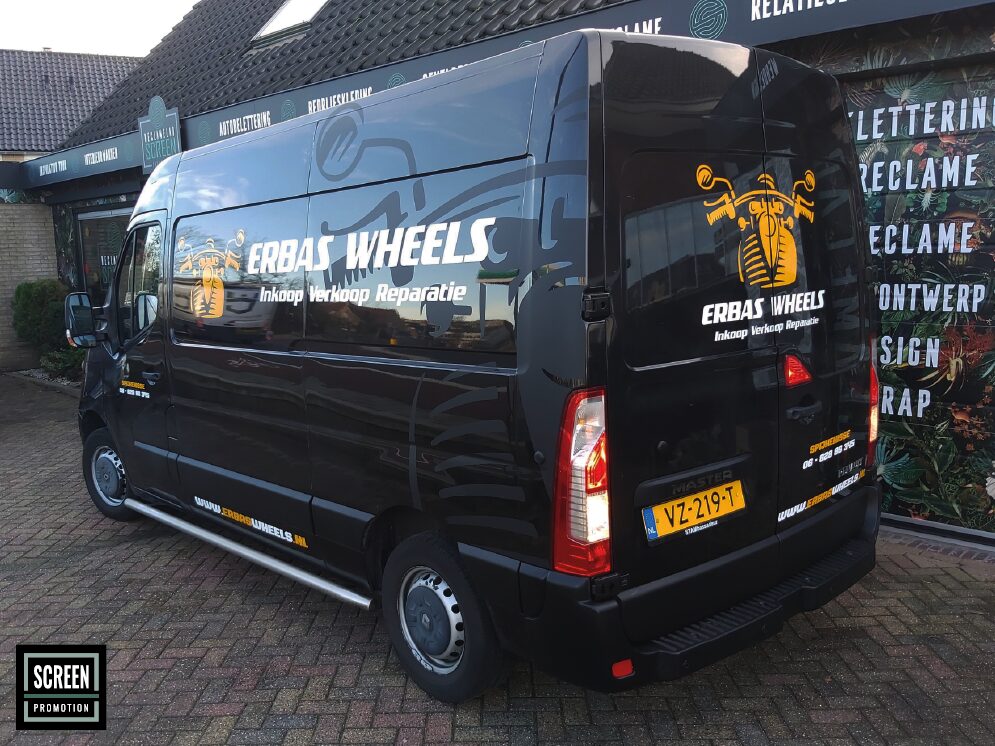 Screen Promotion Autobelettering Bestelwagen Erbas Wheels