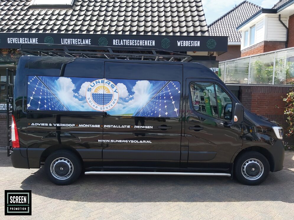 Screen Promotion Autobelettering Bestelwagen Sunenery