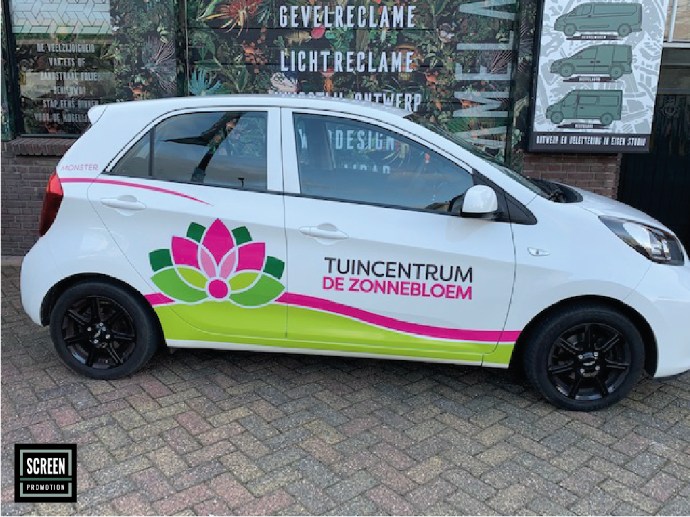 ScreenPromotion Autobelettering Personenauto Tuincentrum de Zonnebloem