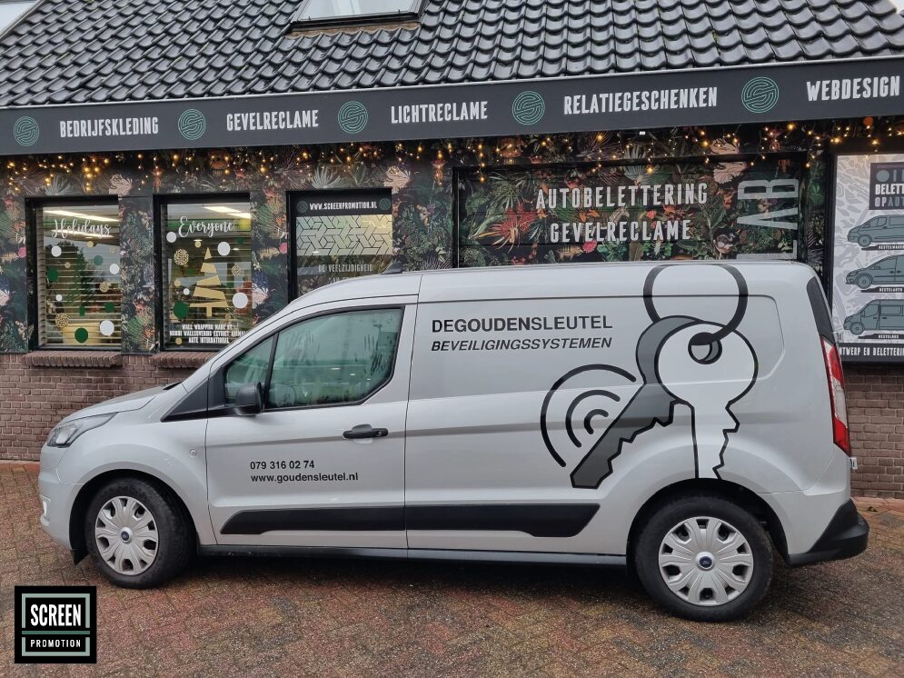 Screen Promotion autobelettering Bestelauto Gouden Sleutel