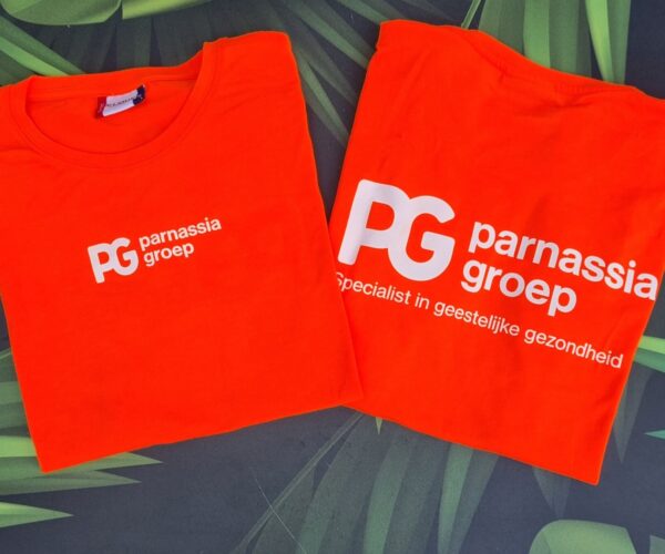 Fluor t-shirts als bedrijfskleding voor Parnassia Group.